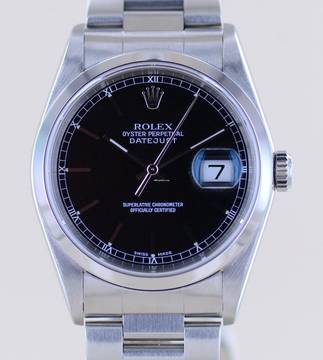  Rolex Datejust 36 16200 Saphirglas black dial Oysterband Stahl polished bezel B+P 