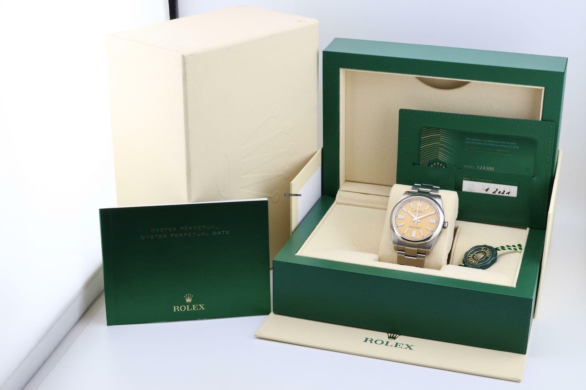 Rolex Oyster Perpetual 41 Yellow Dial - With Box And Papers - 124300 2021