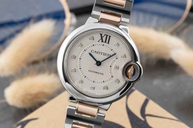  Cartier Ballon Bleu 33mm Diamant Zifferblatt Stahl Gold Automatik Ref. WE902044 