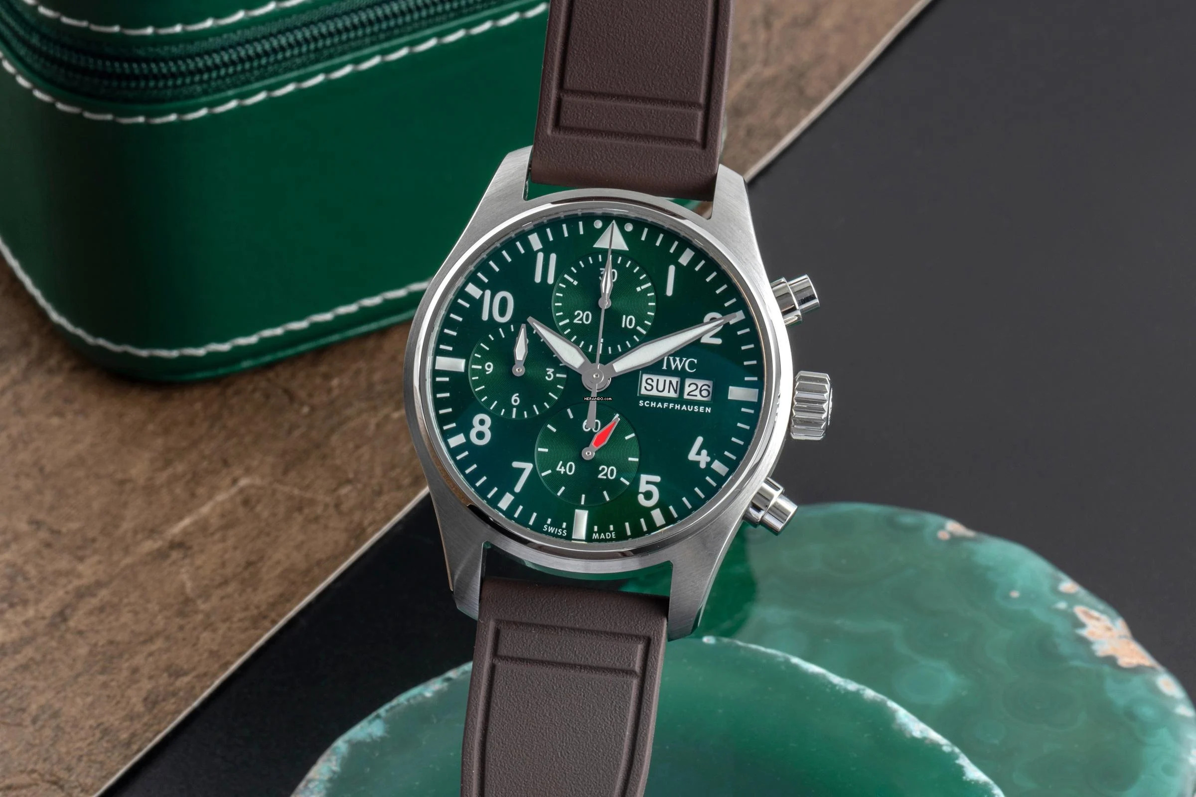 IWC Fliegeruhr Chronograph Pilot Chronograph Green Stahl Automatik Ref. IW388103 B&P 2021
