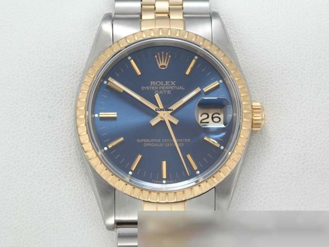 Rolex Oyster Perpetual Date Stahl Gelbgold 750 Automatik 34 Mm 15223 Gold Medium