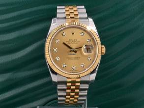Thumbnail von Rolex Datejust 36 116233 Gold Dial With Big Diamonds - Full Set 36mm