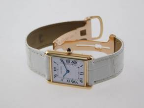 Thumbnail von Cartier Tank Louis Cartier 18 Karat Mid Size mit original Paris Zifferblatt Super Rare Original Cartier Krokoband und Faltschließe 23,5 x 30mm