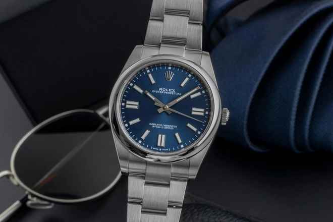 Rolex Oyster Perpetual 41 Blue Dial Stahl Automatik Herren Ref. 124300 B&P 2021 