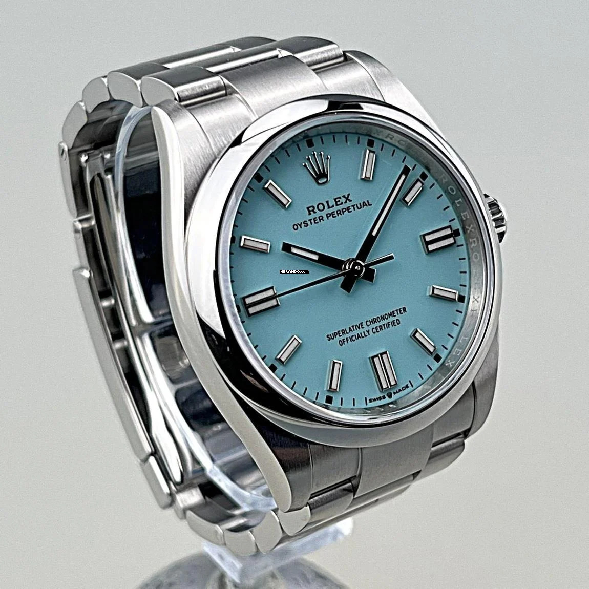  Rolex Oyster Perpetual 36 Zifferblatt türkis blau Tiffany dial Index Oysterarmband Full Set EK 10/2025 deutsche Auslieferung 