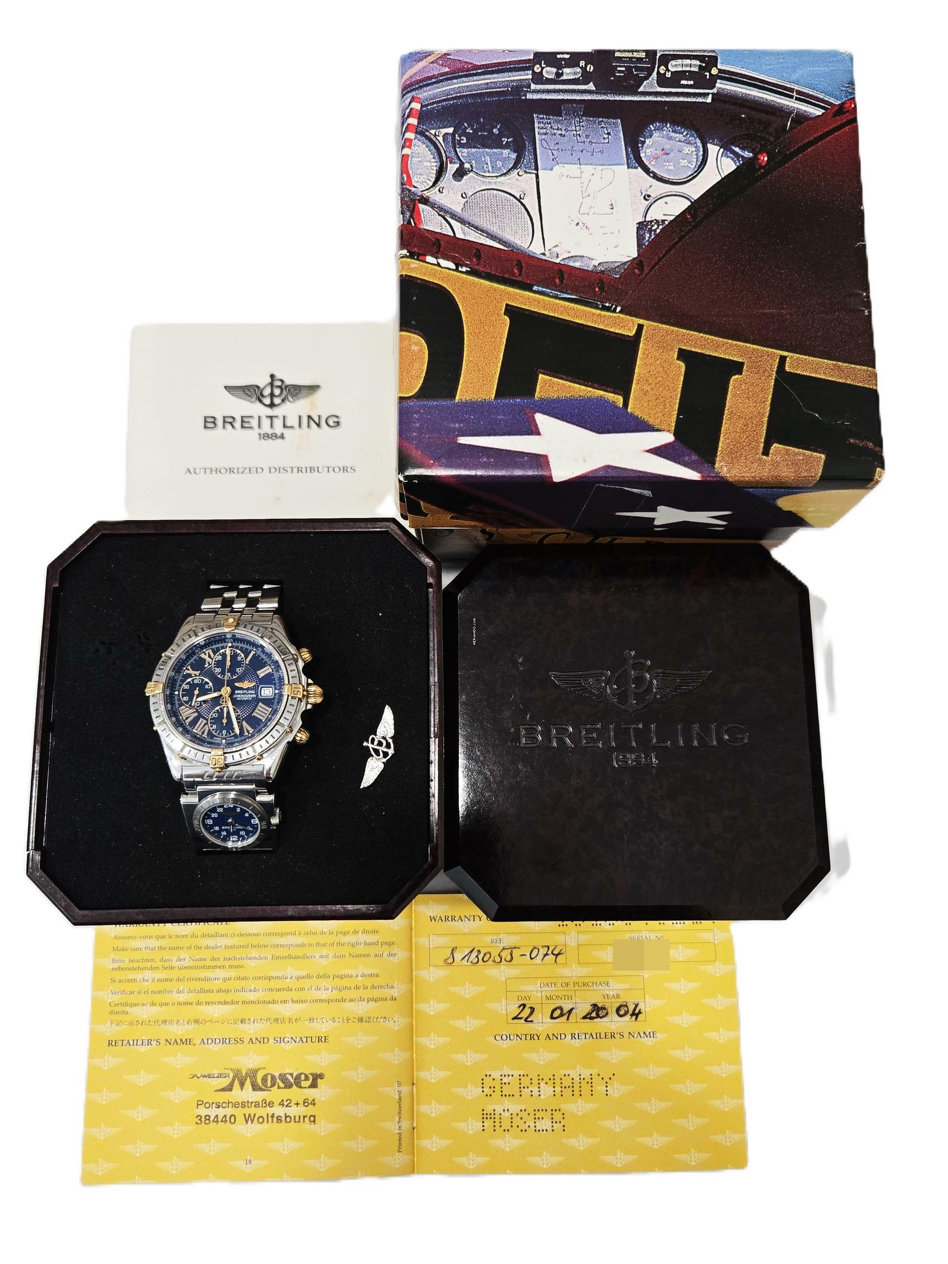 Thumbnail von Breitling Crosswind Chronograph rare blue UTC Pilot B&P