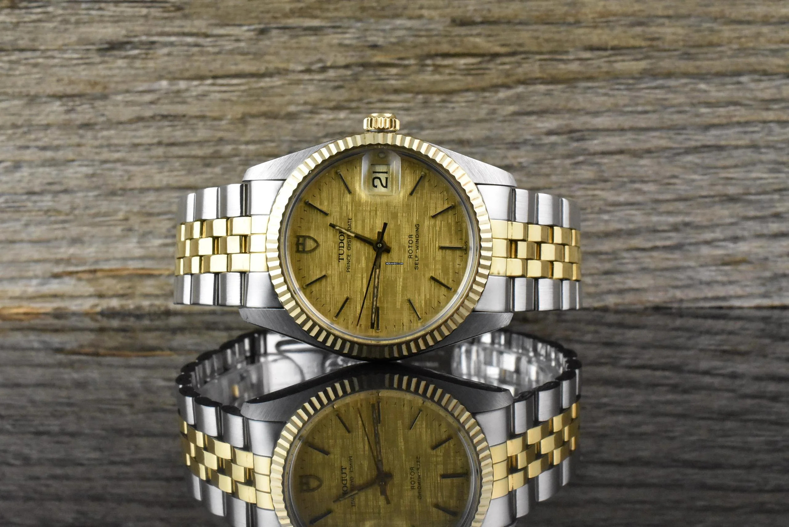 Tudor Prince Oysterdate 75203 by Rolex Automatic Gold Linen Dial Tritium 1983