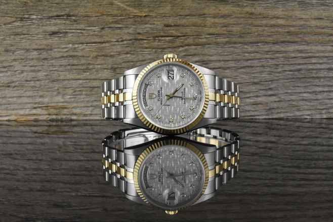  Tudor Prince Date Day 76213 Silver Linen Diamond Dial Automatik 