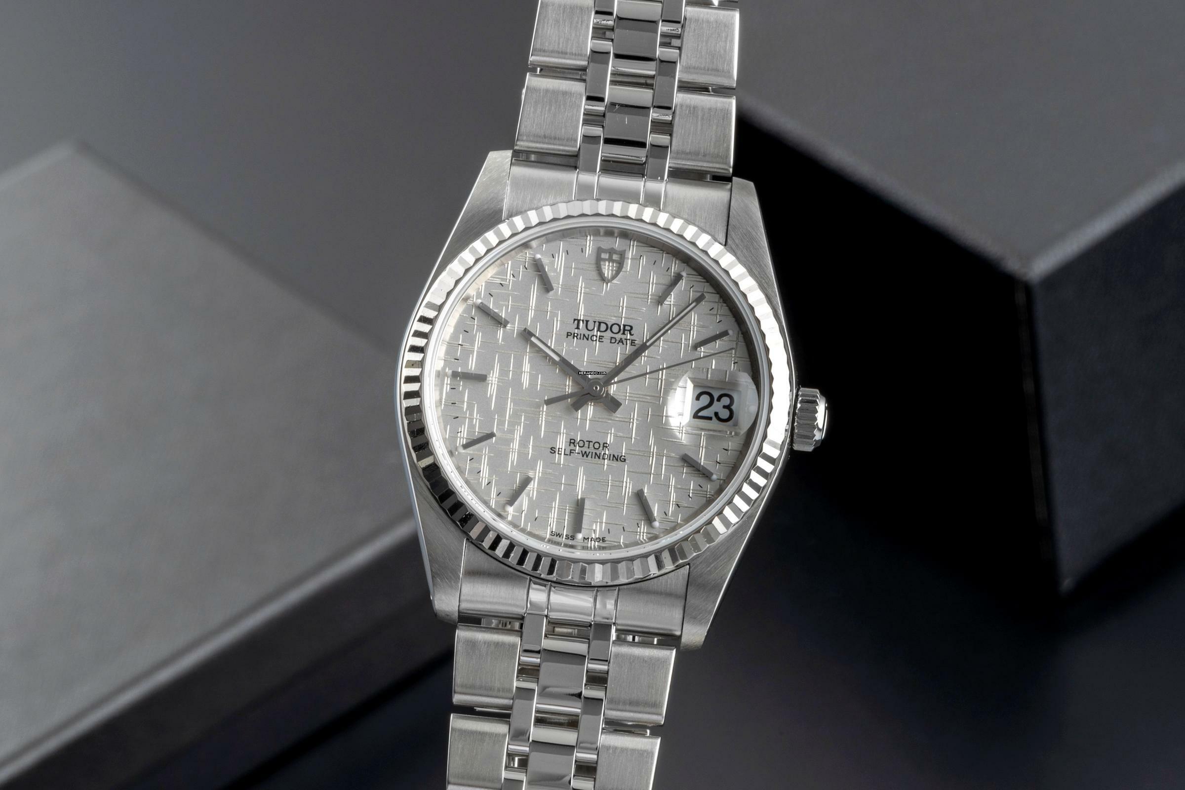 Tudor Prince Date Edelstahl/Weissgold Automatik Herrenuhr Medium Ref. 74034 B&P