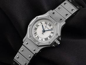 Thumbnail von Cartier Santos Octagon PM kleines Modell Ref.187903 1992 original Box sehr gut Vintage