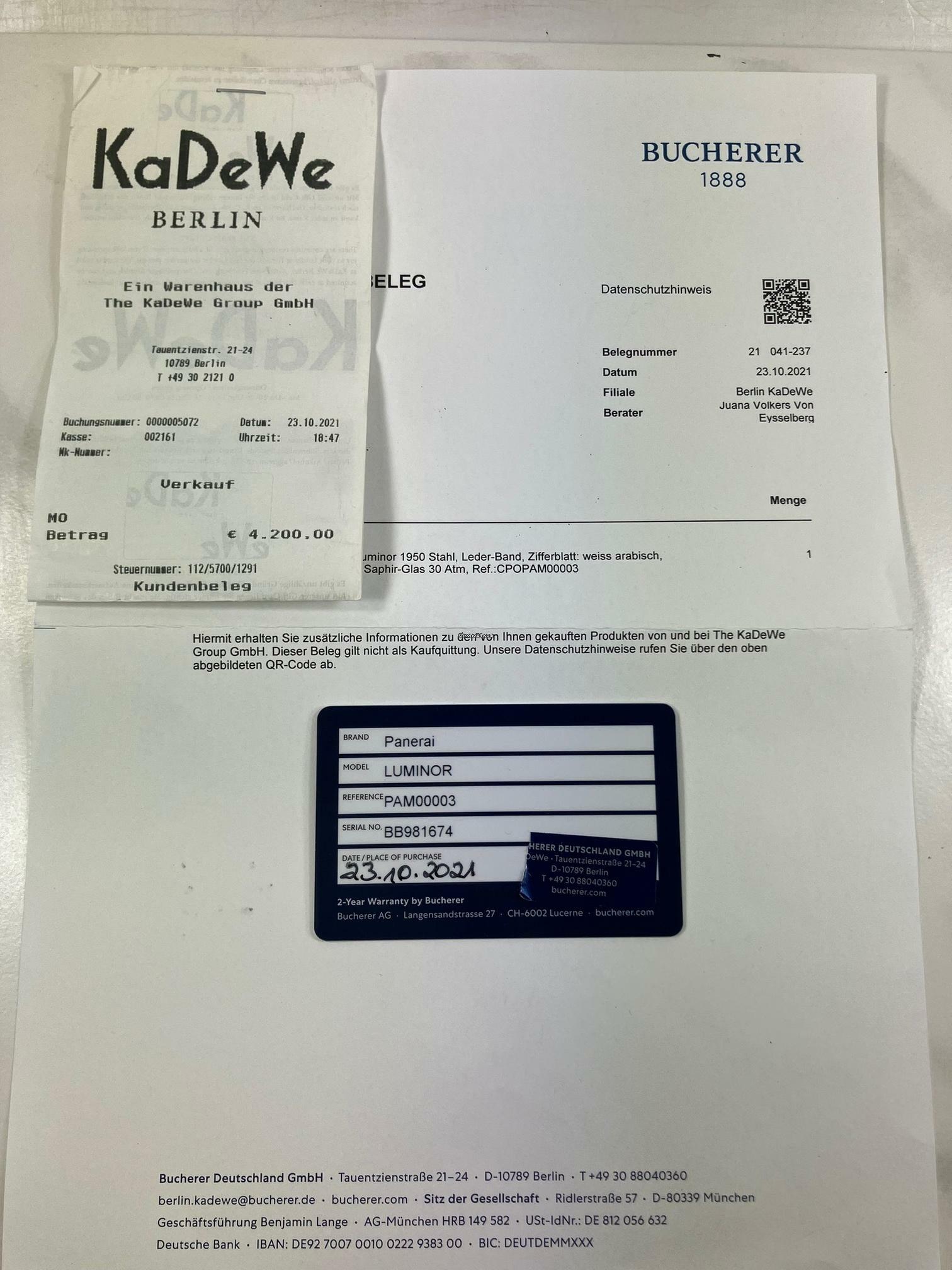 Thumbnail von Panerai Luminor Marina 44mm Bucherer Pre-Owned