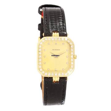  BUCHERER Damenarmbanduhr mit Diamantzifferblatt und Brillantlünette Quarz aus 750 Gelbgold mit Lederband 