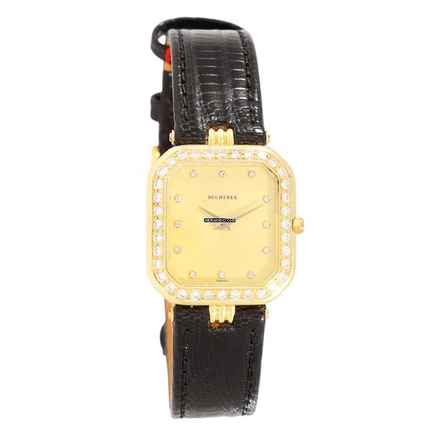  BUCHERER Damenarmbanduhr mit Diamantzifferblatt und Brillantlünette Quarz aus 750 Gelbgold mit Lederband 