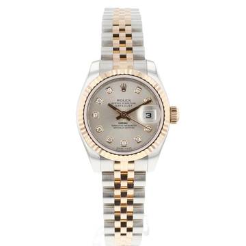  Rolex Lady-Datejust 26 Steel Everose Gold Jubilee Fluted Silver Diamond Dial 
