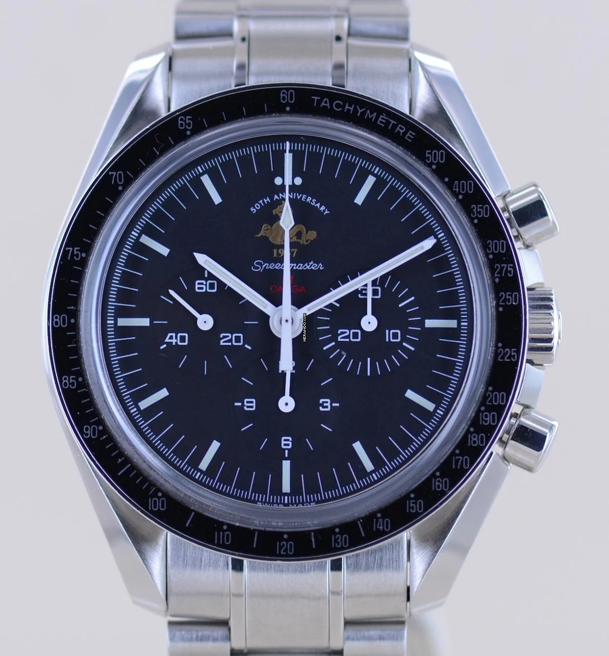  Omega Speedmaster Professional Moonwatch Chrono Moonwatch Glasboden 50th Anniversary B+P 