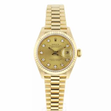  Rolex Lady-Datejust 26 Yellow Gold President Diamond Dial 