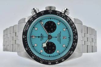 Thumbnail von Tudor Heritage Black Bay Chronograph 79360N Tiffany Flamingo Blue Dial Verklebt Stickers
