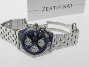 Thumbnail von Breitling Chronomat GT mit Pilotband im Top Zustand blaues Blatt 40 mm seltenes blaues Blatt mit dem Original Breitling Pilotband
