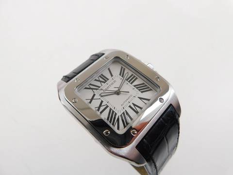  Cartier Santos 100 XL 38 x 51 mm Tresoruhr im Full Set mit Box / Papiere und original Krokoband Wie Neu ! mit original Cartier Krokoband und Faltschließe 