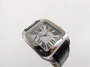 Thumbnail von Cartier Santos 100 XL 38 x 51 mm Tresoruhr im Full Set mit Box / Papiere und original Krokoband Wie Neu ! mit original Cartier Krokoband und Faltschließe