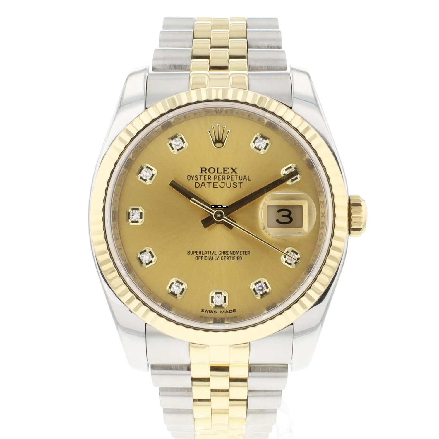 Rolex Datejust 36 Steel Gold Champagne Diamond Dial
