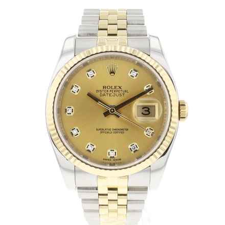  Rolex Datejust 36 Steel Gold Champagne Diamond Dial 