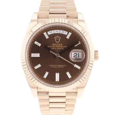  Rolex Day-Date 40 40mm Everose Gold Chocolate Baguette Diamond Dial Service '25 