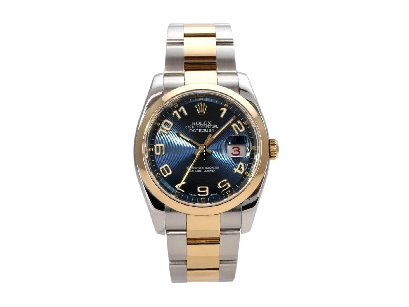  Rolex Datejust 36 Edelstahl / Gelbgold Ref. 116203 Blau Arabisch 