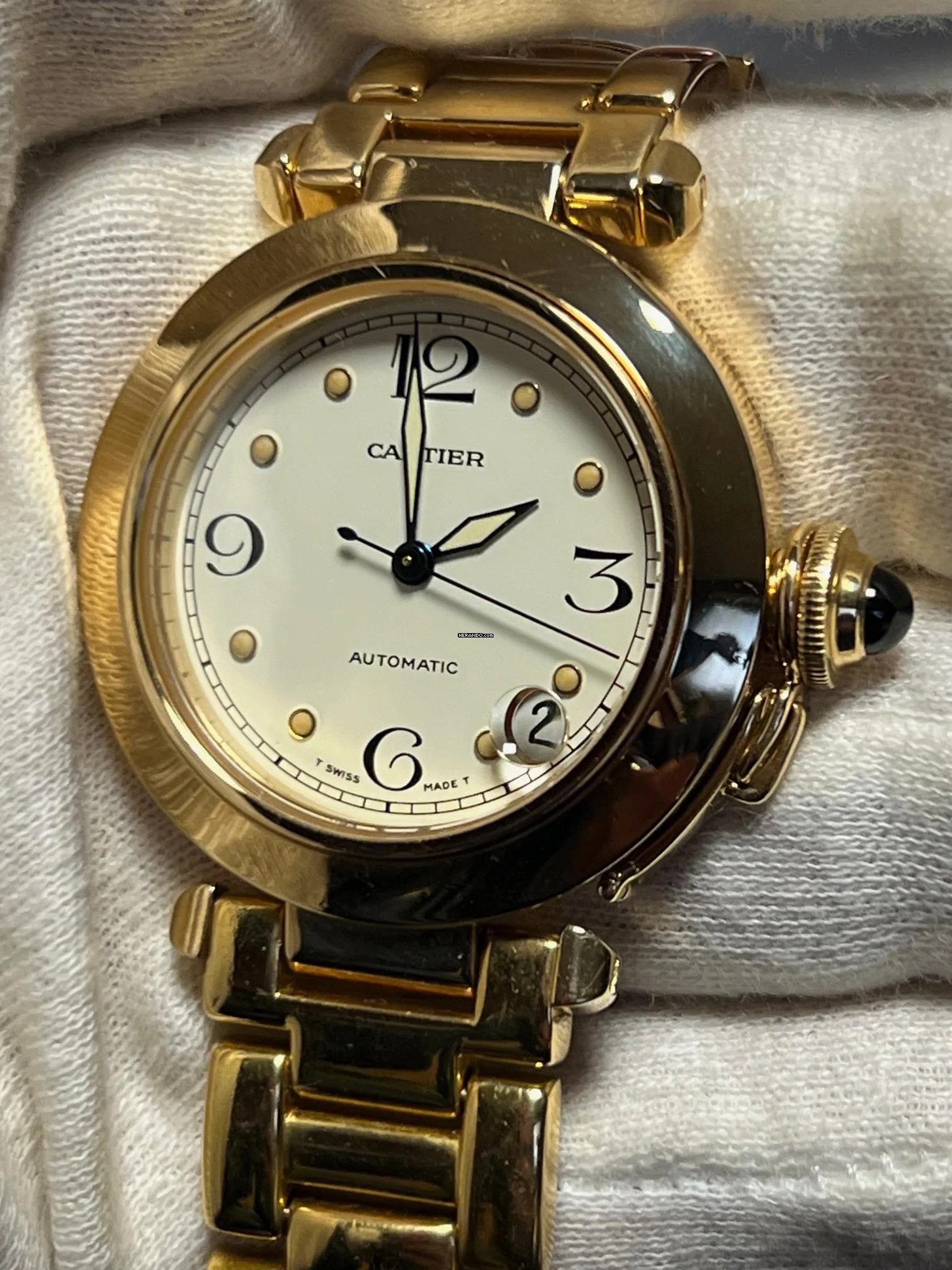 Cartier Pasha C 1035 C Pasha 18K Box + Papiere Full Set-Neuer Service sofort verfügbar Einzigartiges Sammlerset-aus 1. Besitz aus 1997 !