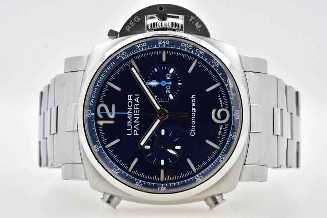  Panerai Luminor Chronograph 44mm PAM 1110 Blue Dial Bracelet 