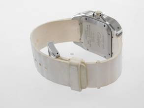Thumbnail von Cartier Santos 100 Herrenuhr mit original Kautschukband im TOP Zustand weiße Kautschuklünette und original Band