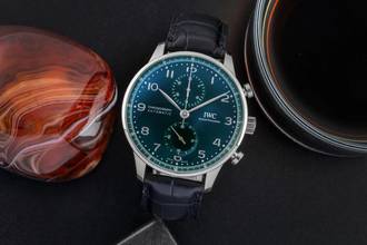 Thumbnail von IWC Portugieser Chronograph Green Dial Stahl Automatik Herrenuhr IW371615 B&P