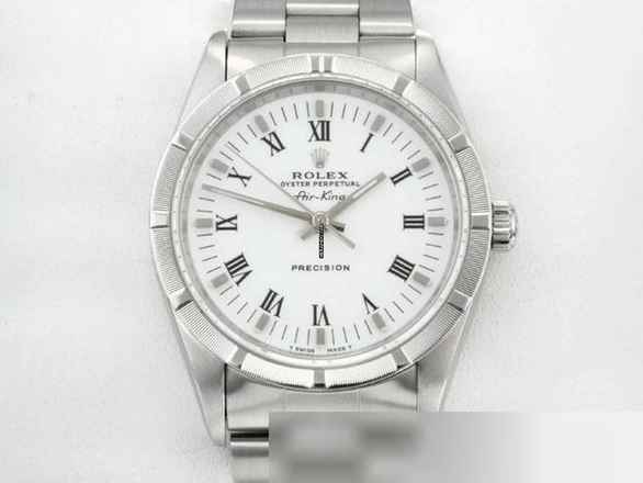  Rolex Air King 34mm Edelstahl Automatik 14010 Medium Stahl Damen Stainless Steel Oyster-band White Dial 