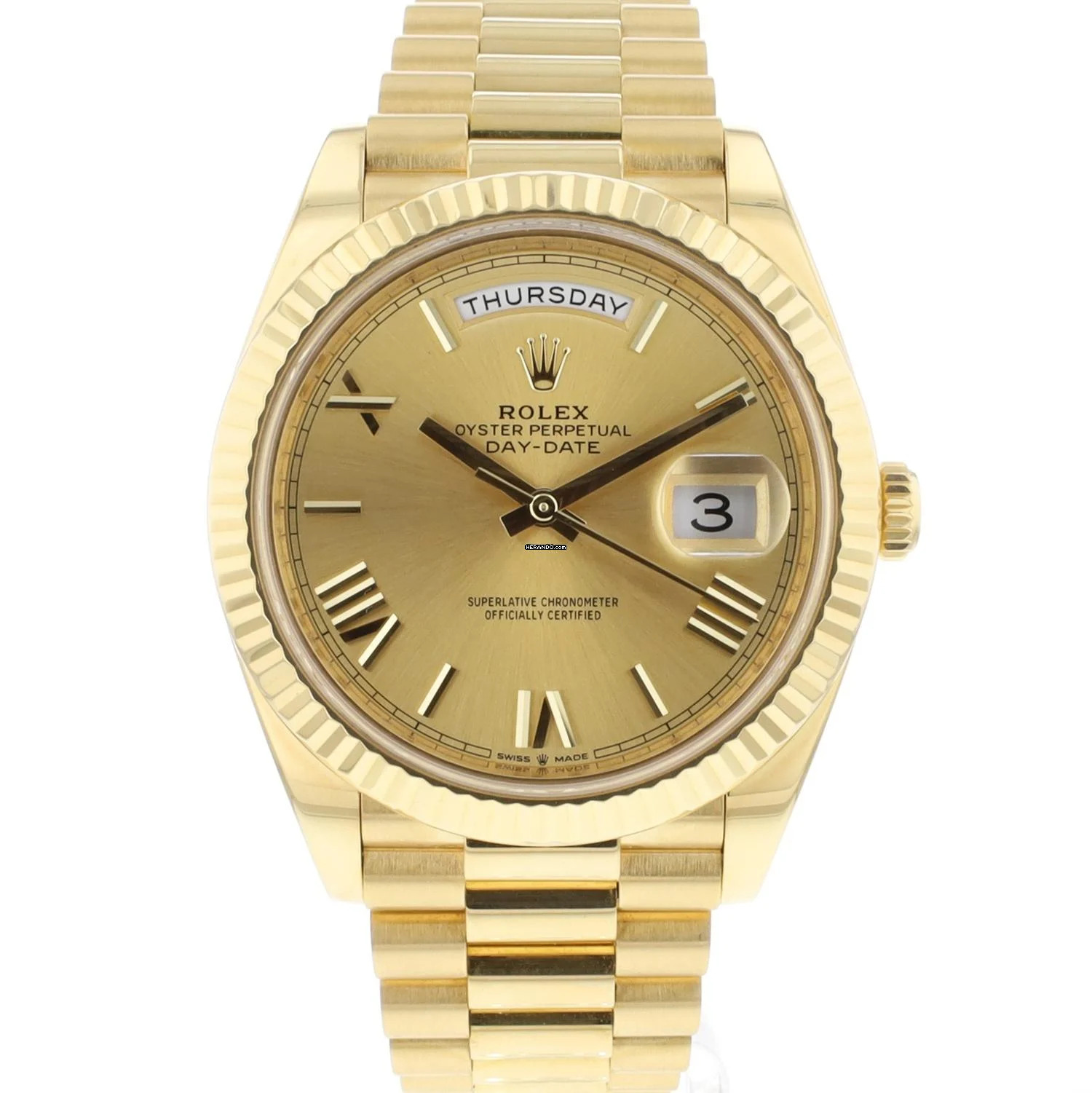  Rolex Day-Date 40 Yellow Gold Champagne Roman Dial 