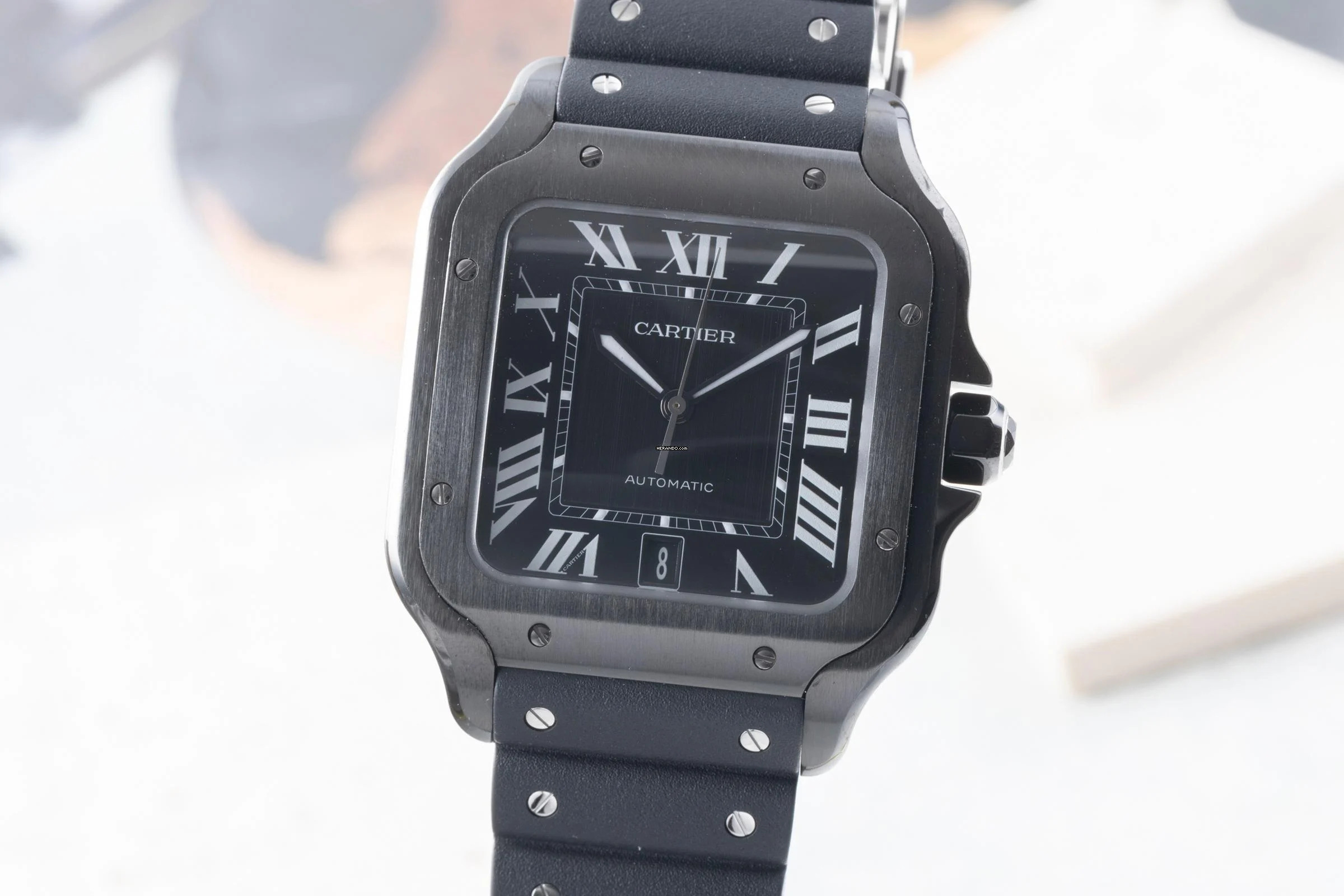  Cartier Santos Black Edelstahl Automatik Herrenuhr Ref. WSSA0039 B&P 2020 