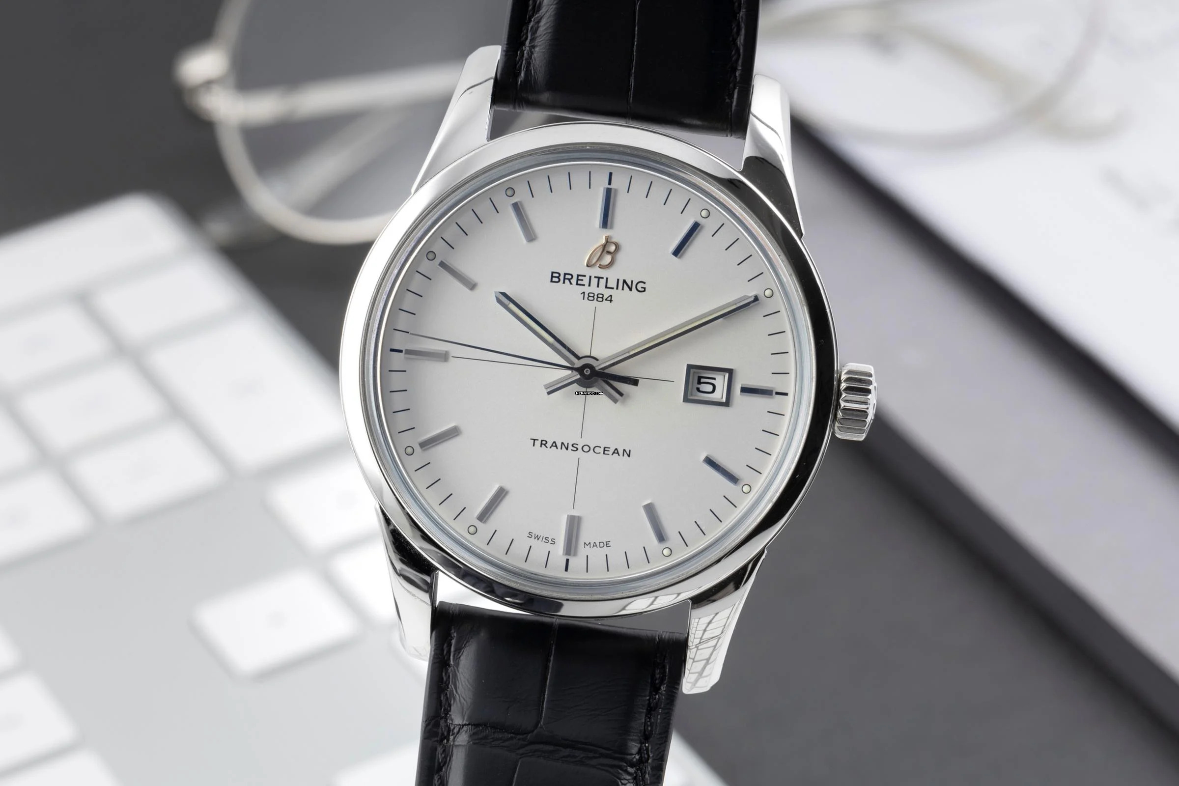 Breitling Transocean Edelstahl Automatik Herrenuhr Ref. A1036012/G721 B&P 2014