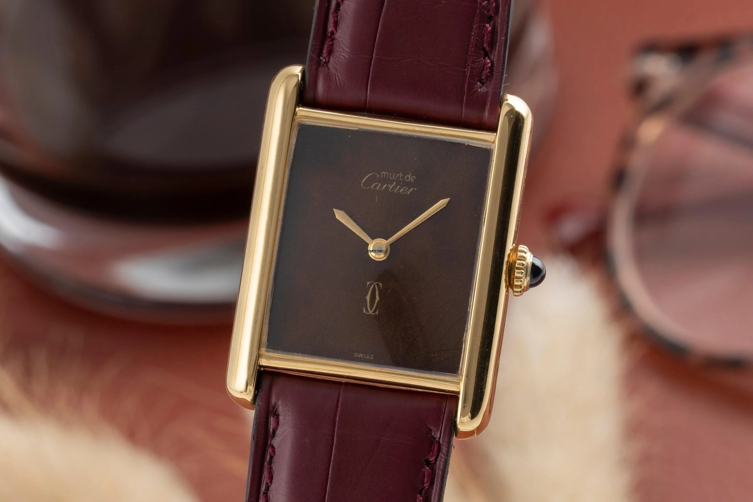  Cartier Tank Vermeil LC GM Wood Spiderweb Dial Handaufzug Medium Size Ref. 6 