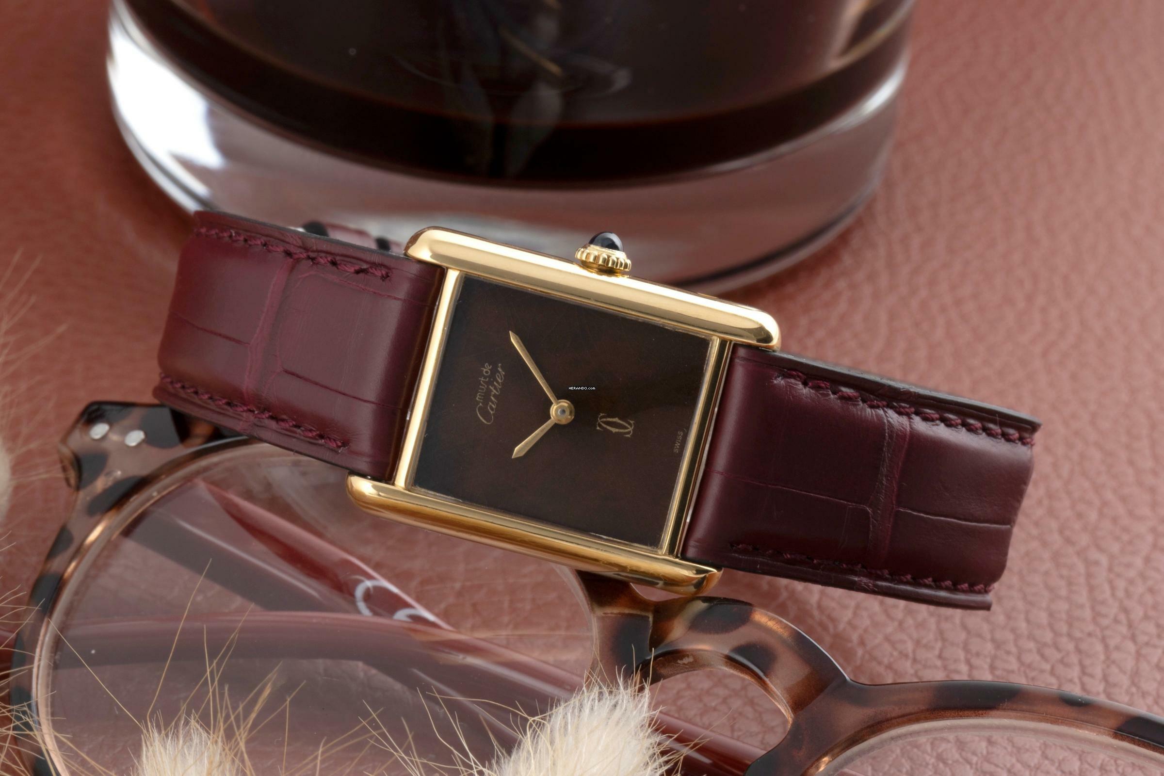 Thumbnail von Cartier Tank Vermeil LC GM Wood Spiderweb Dial Handaufzug Medium Size Ref. 6