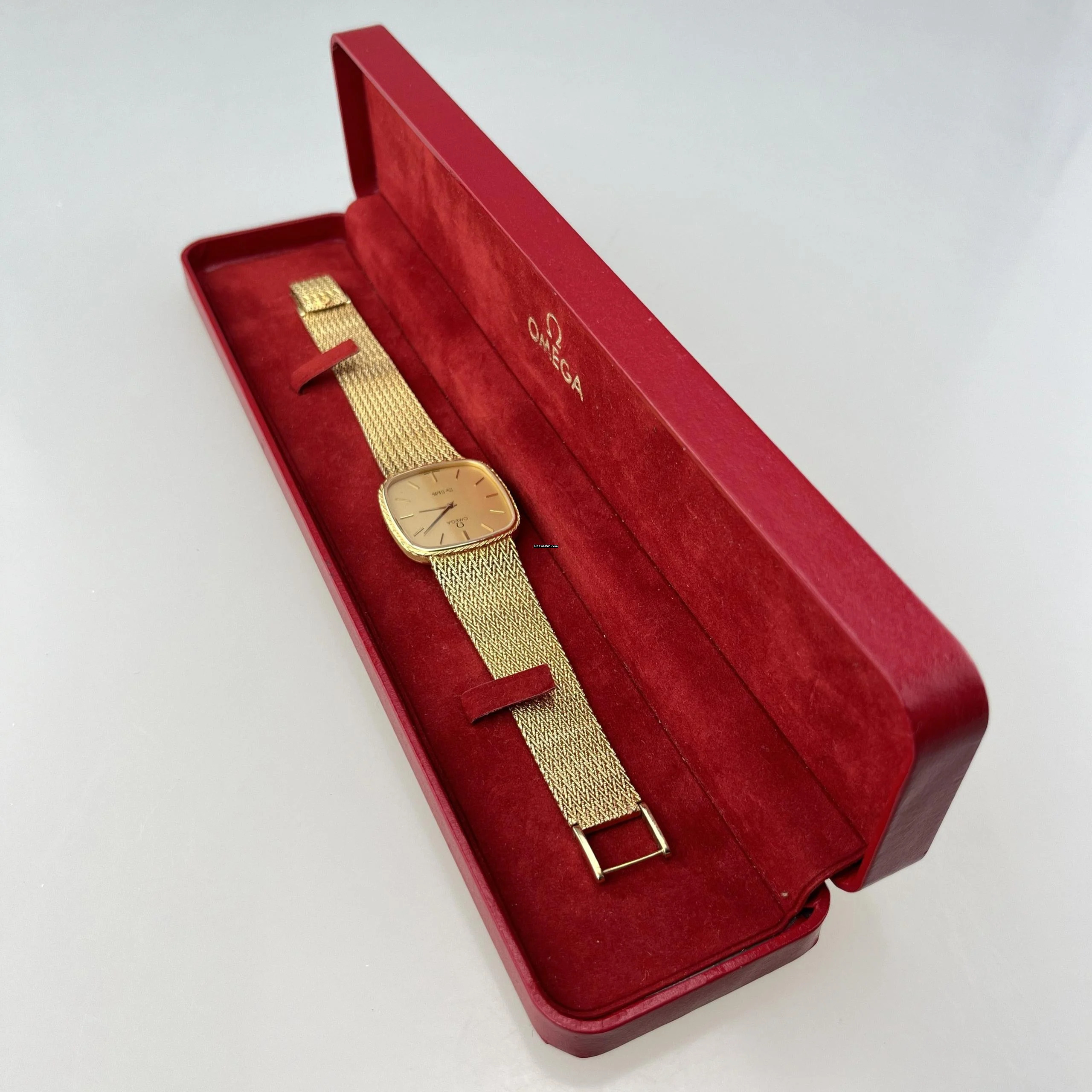 Omega De Ville Herren / Unisex Vintage Armbanduhr Quarz 1365 Gehäuse und Band 14 K 585 Gelbgold Original Box Erstbesitz