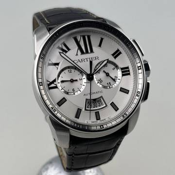  Cartier Calibre de Cartier Chronograph W7100046 Stahlgehäuse Lederband mit Faltschließe Full Set 