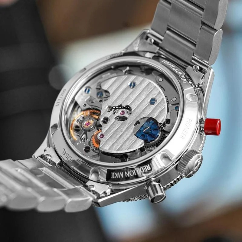 Hanhart Red Lion Mk II 39 mm Herrenarmbanduhr Handaufzug aus Stahl H704L.210-6428