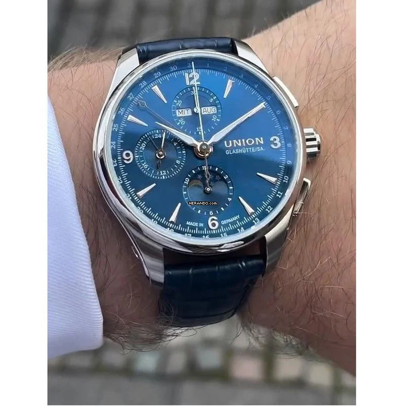 Union Glashütte Belisar Chronograph Mondphase Blau NEW FULL SET 
