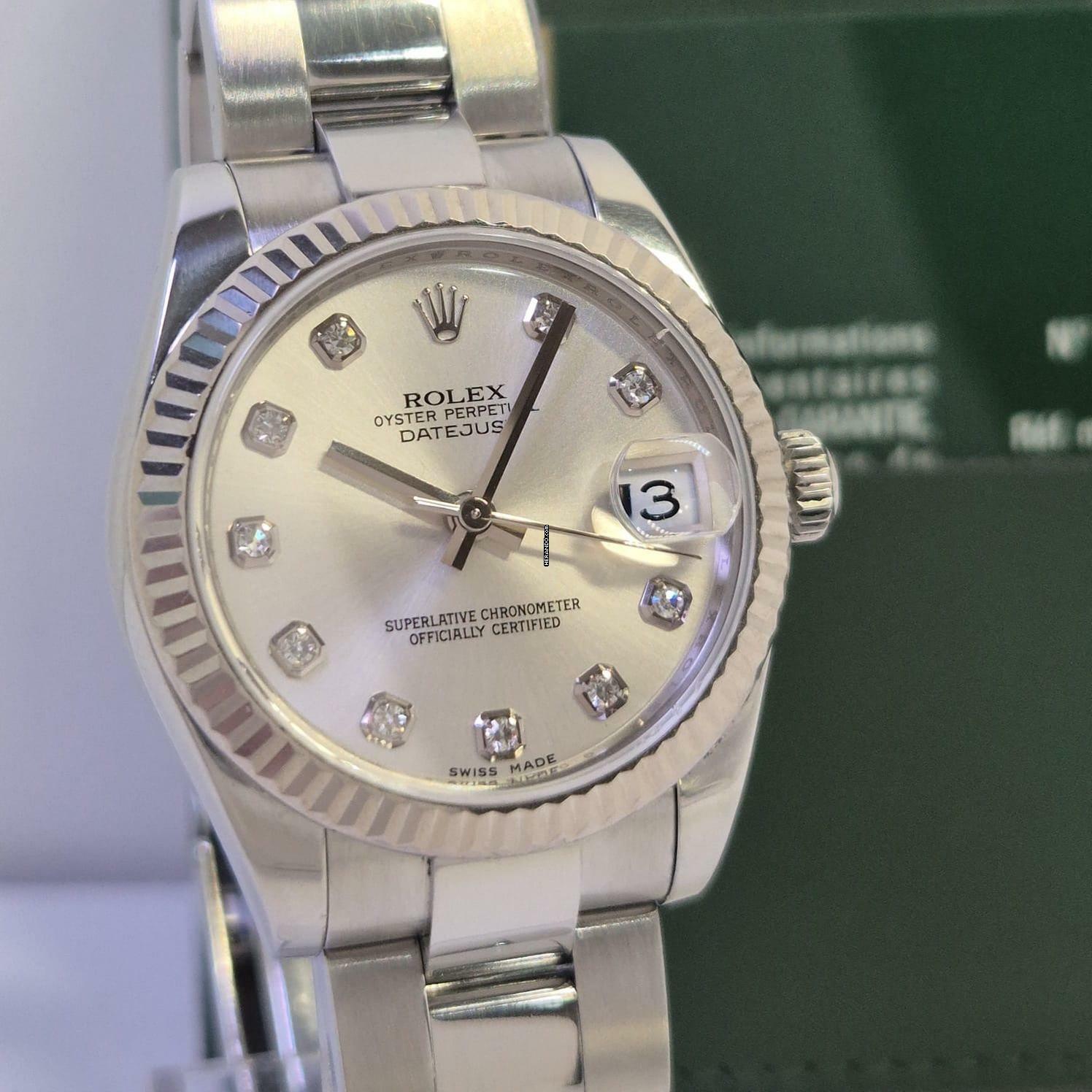  Rolex Datejust 31 31mm Ouro Branco & Aço & Diamantes Automático Completo 