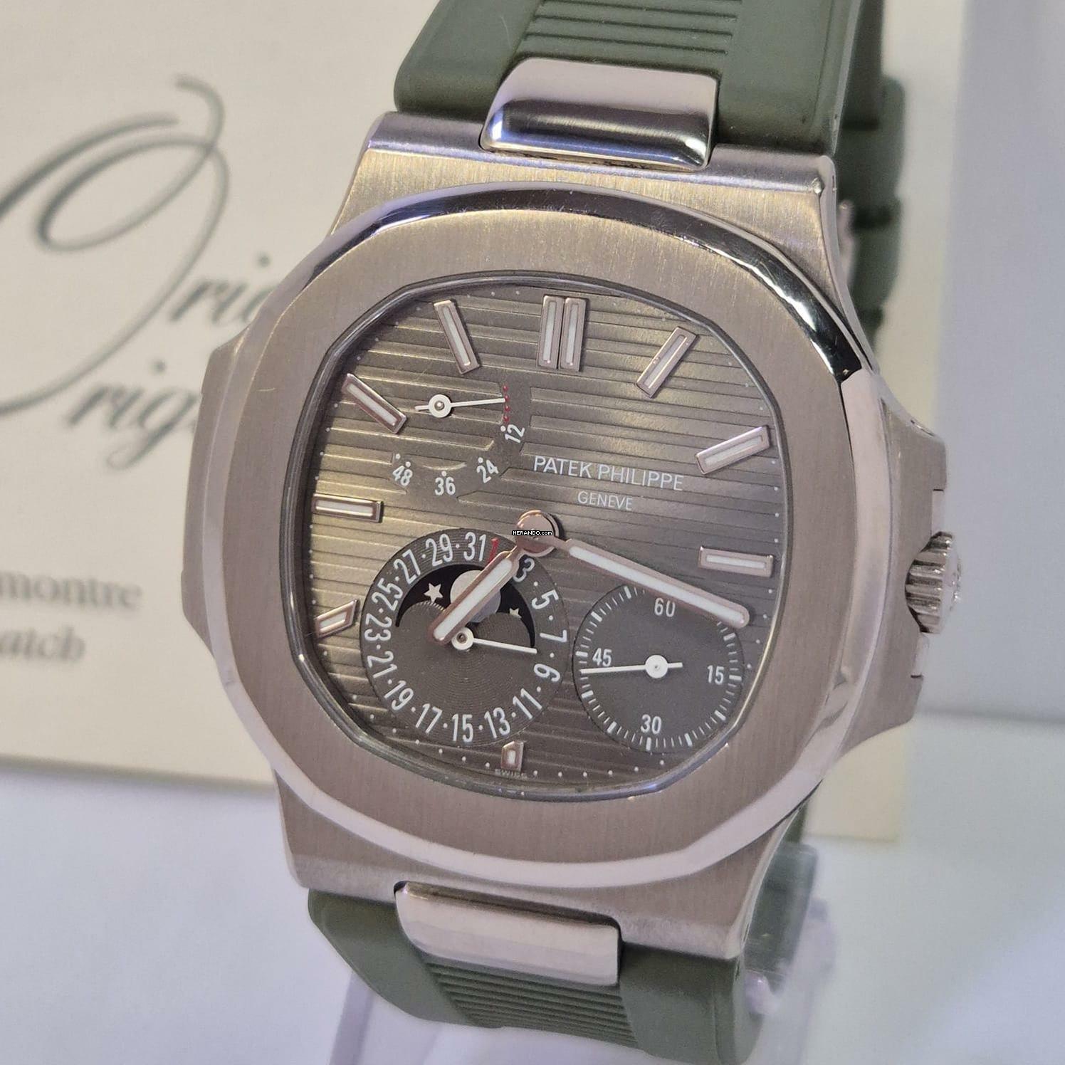 Thumbnail von Patek Philippe Nautilus Moonphase Power Reserve Ouro Branco 40mm Automático Completo