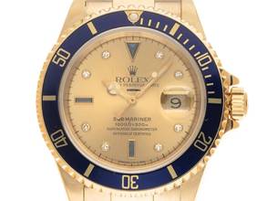 Thumbnail von Rolex Submariner Date Serti 18kt Gelbgold Ref.16618 1988 Full Set Original unpoliert Submariner Serti 18kt Gelbgold Diamanten Saphir