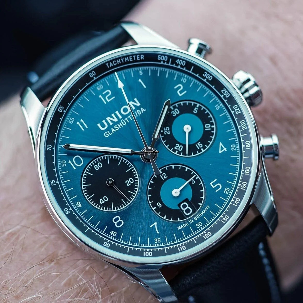  Union Glashütte Belisar Chronograph Pulsometer Green Dial NEW FULL SET 