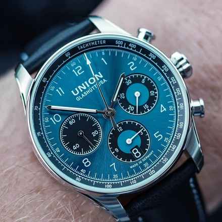  Union Glashütte Belisar Chronograph Pulsometer Green Dial NEW FULL SET 