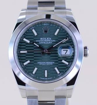  Rolex Datejust 41 Stahl Oysterband green Motif Dial 41mm B+P ungetragen 