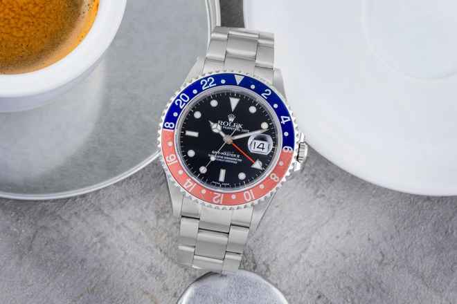  Rolex GMT-Master II Pepsi Swiss Made Dial Stahl Automatik Herrenuhr 16710T B&P 