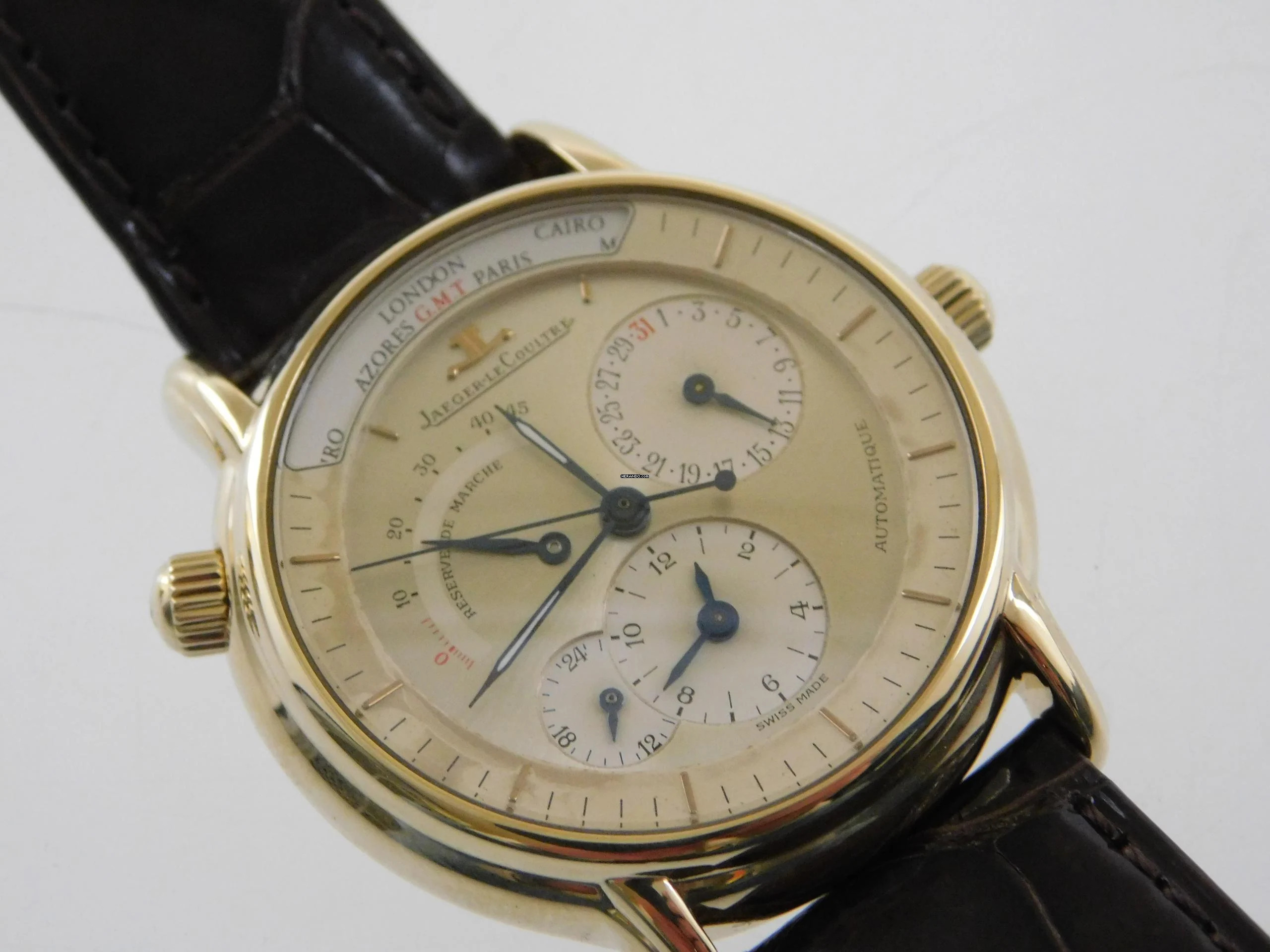  Jaeger-LeCoultre Master Geographic Herrenuhr GMT Gangreserve im Original Zustand Seltene große Herrenuhr 38mm original Band und Schließe 